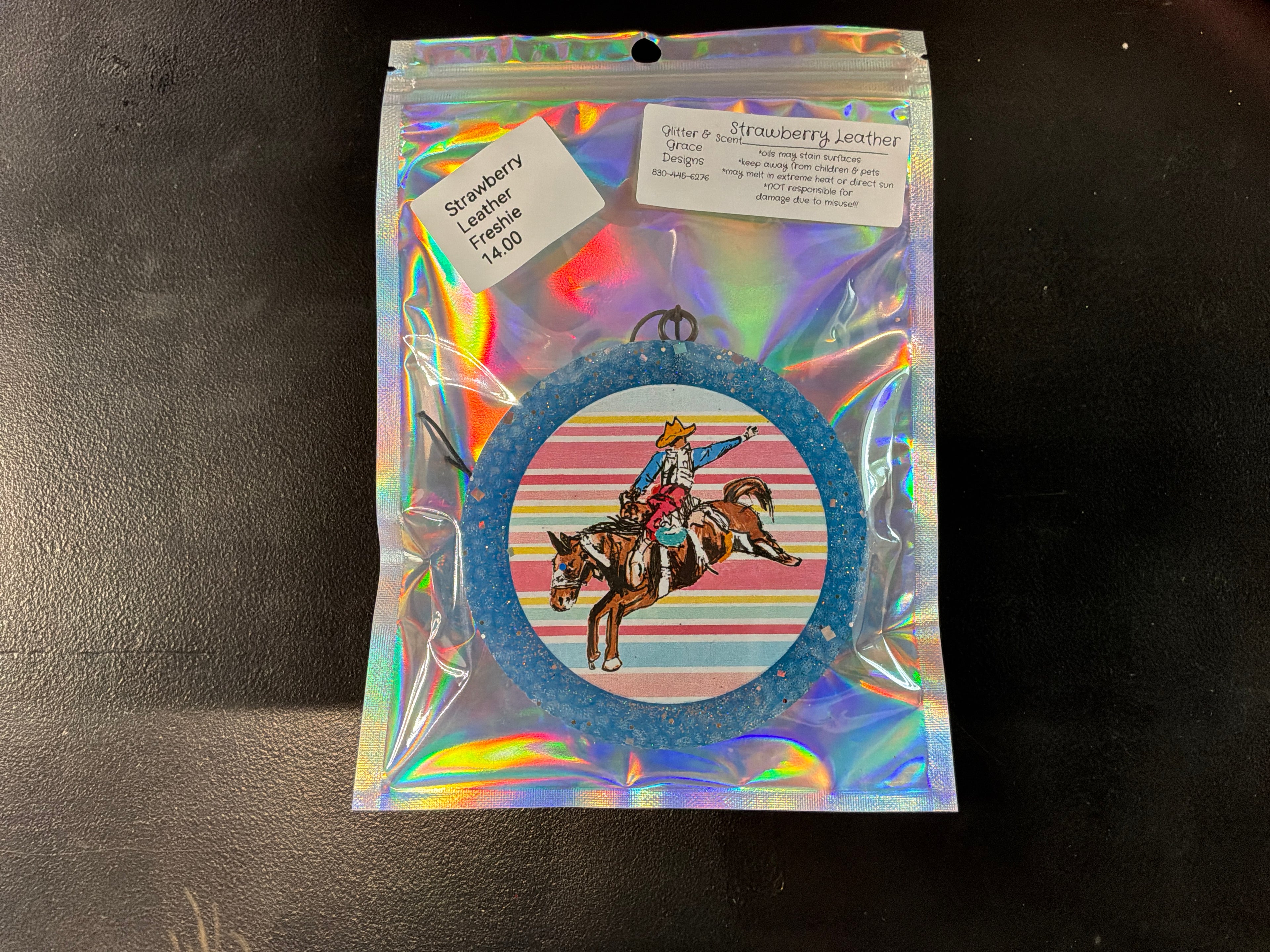 Strawberry Leather Blue Cowboy Freshie