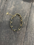 Black Leather & gold chain bracelet