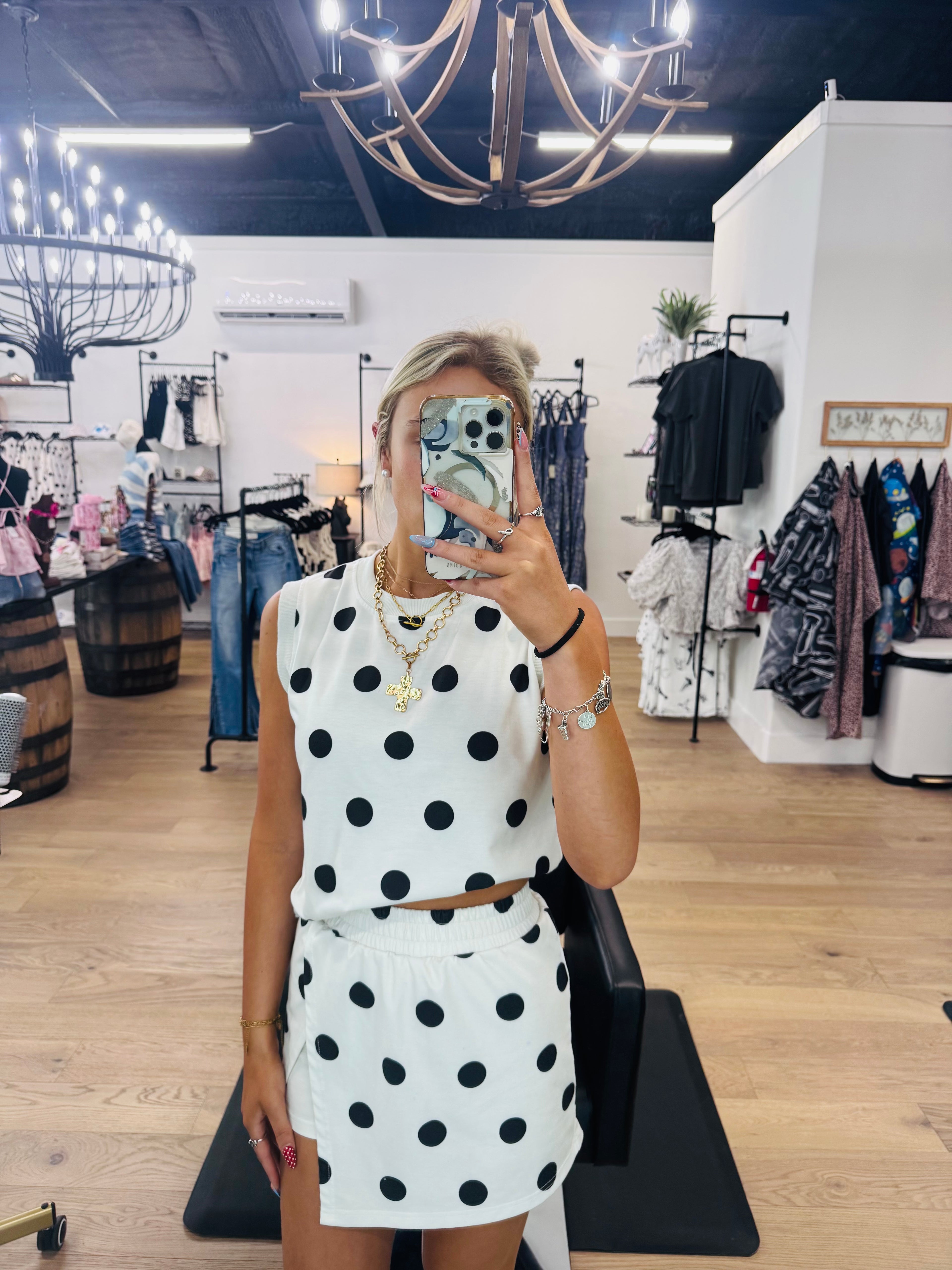 Ribbed trim polka dot set