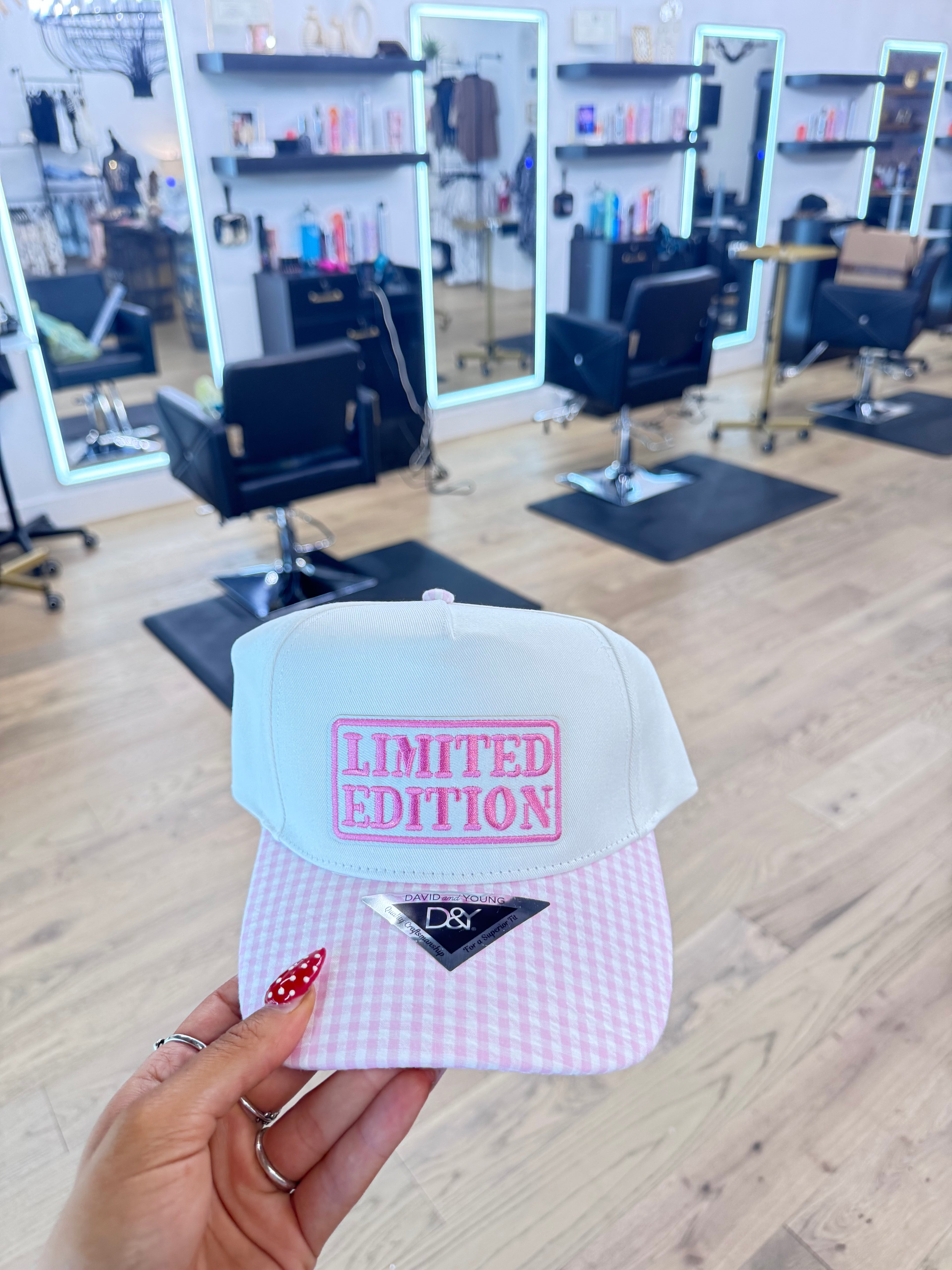 Pink gingham limited edition hat