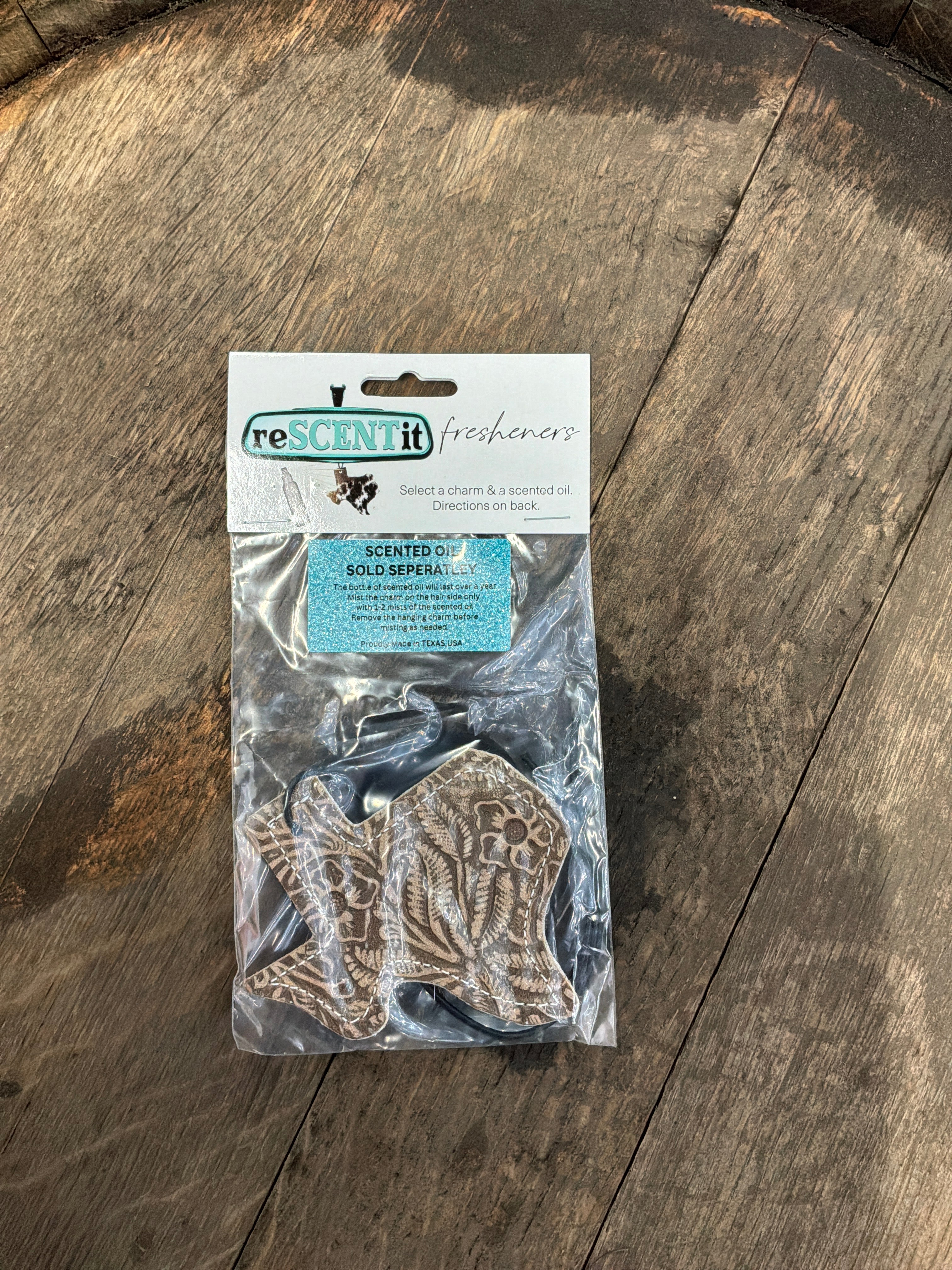 Re scent air freshener tooled Texas & cowhide