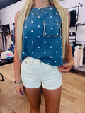 Washed Polka dot denim top