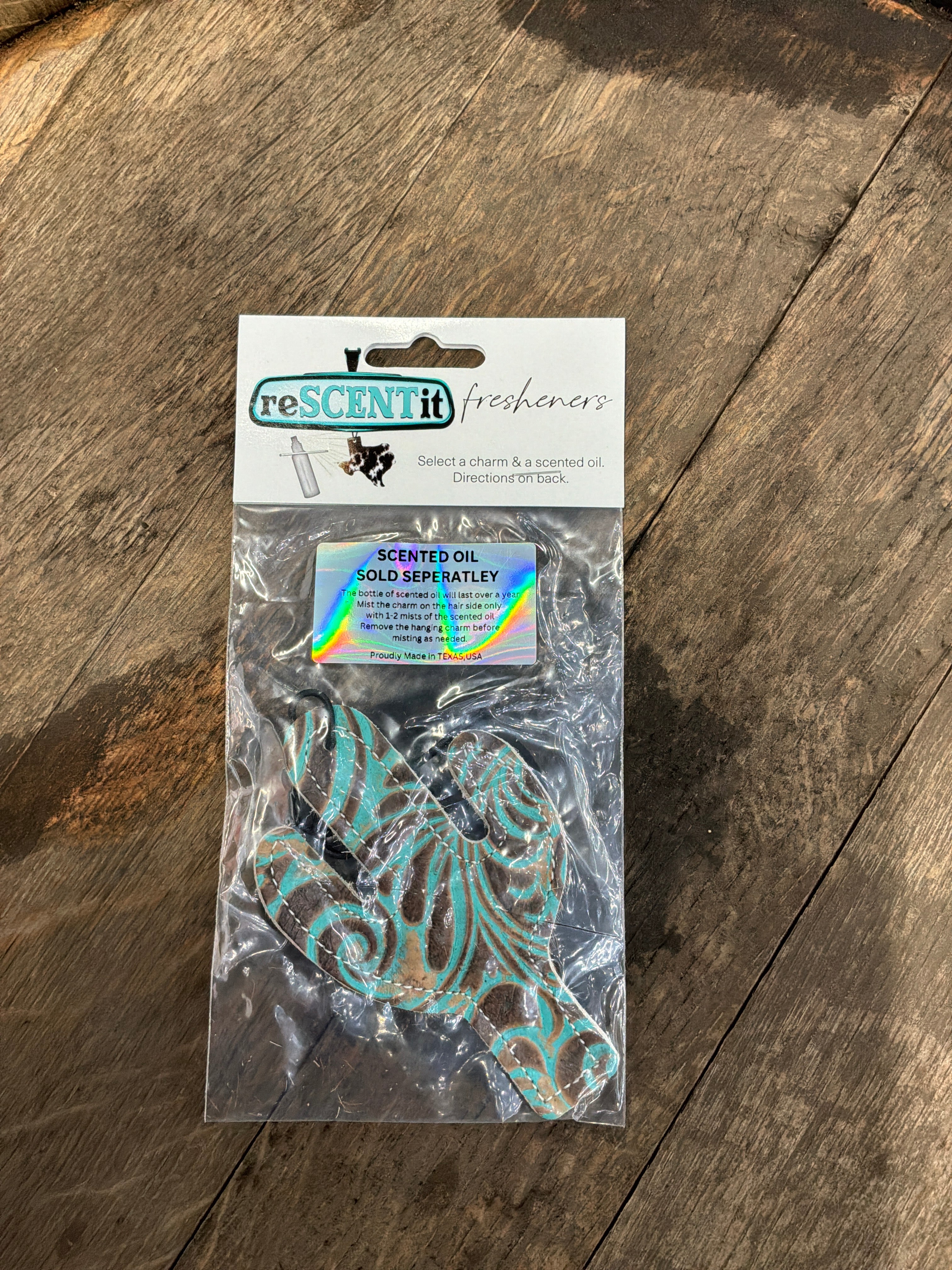 Re scent air freshener teal tooled & cowhide cactus