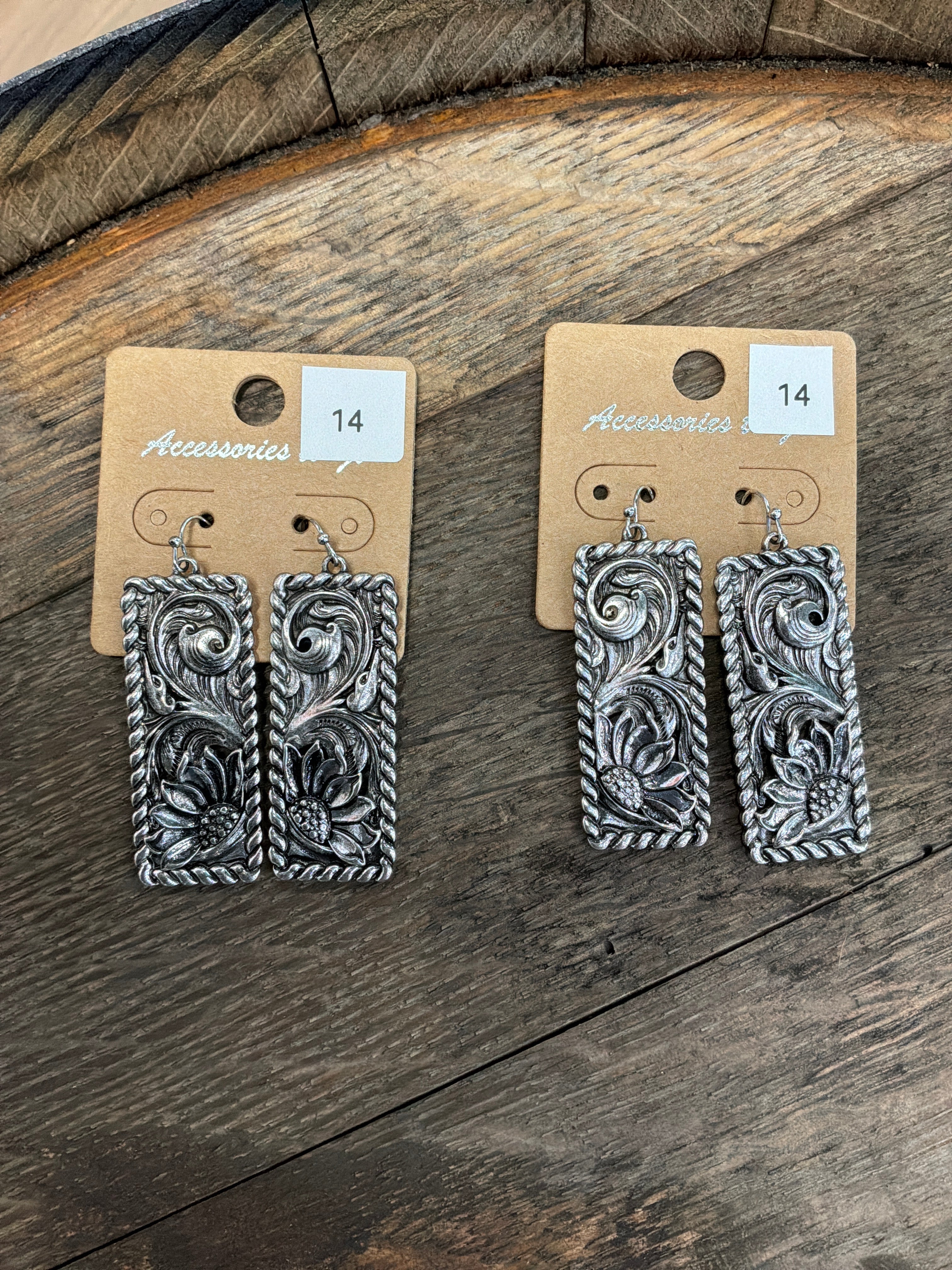 Silver tooled rectangle earrings