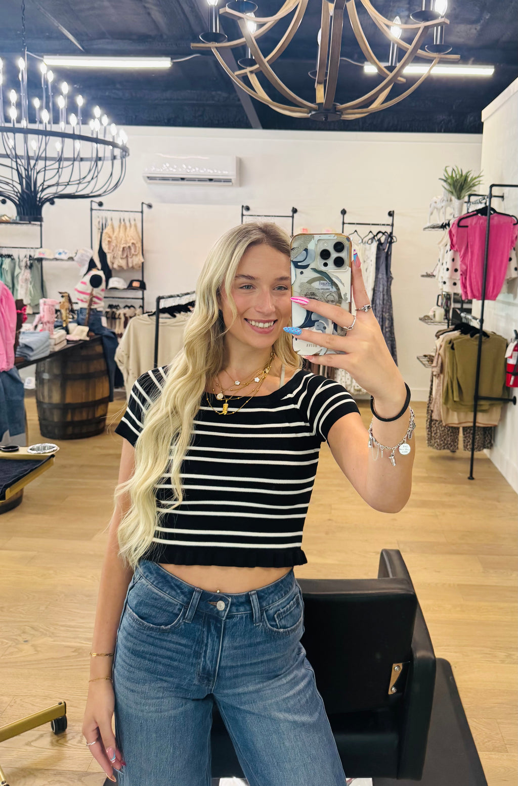 Soft Shoulder Striped Top