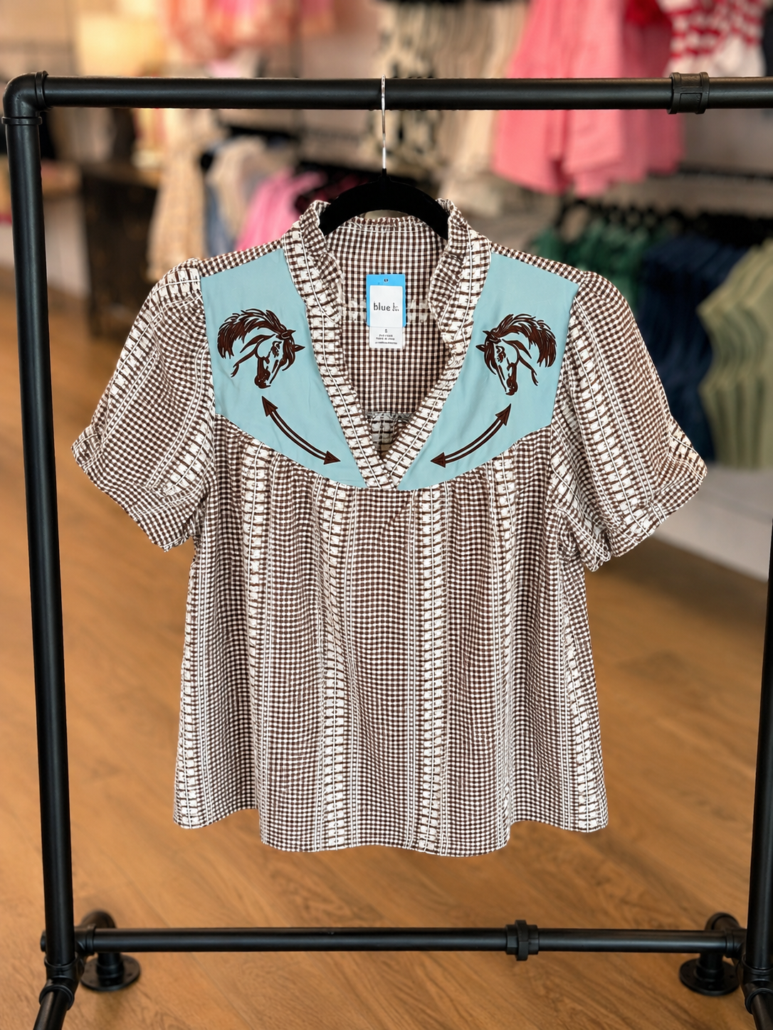 Western Horse Gingham Top