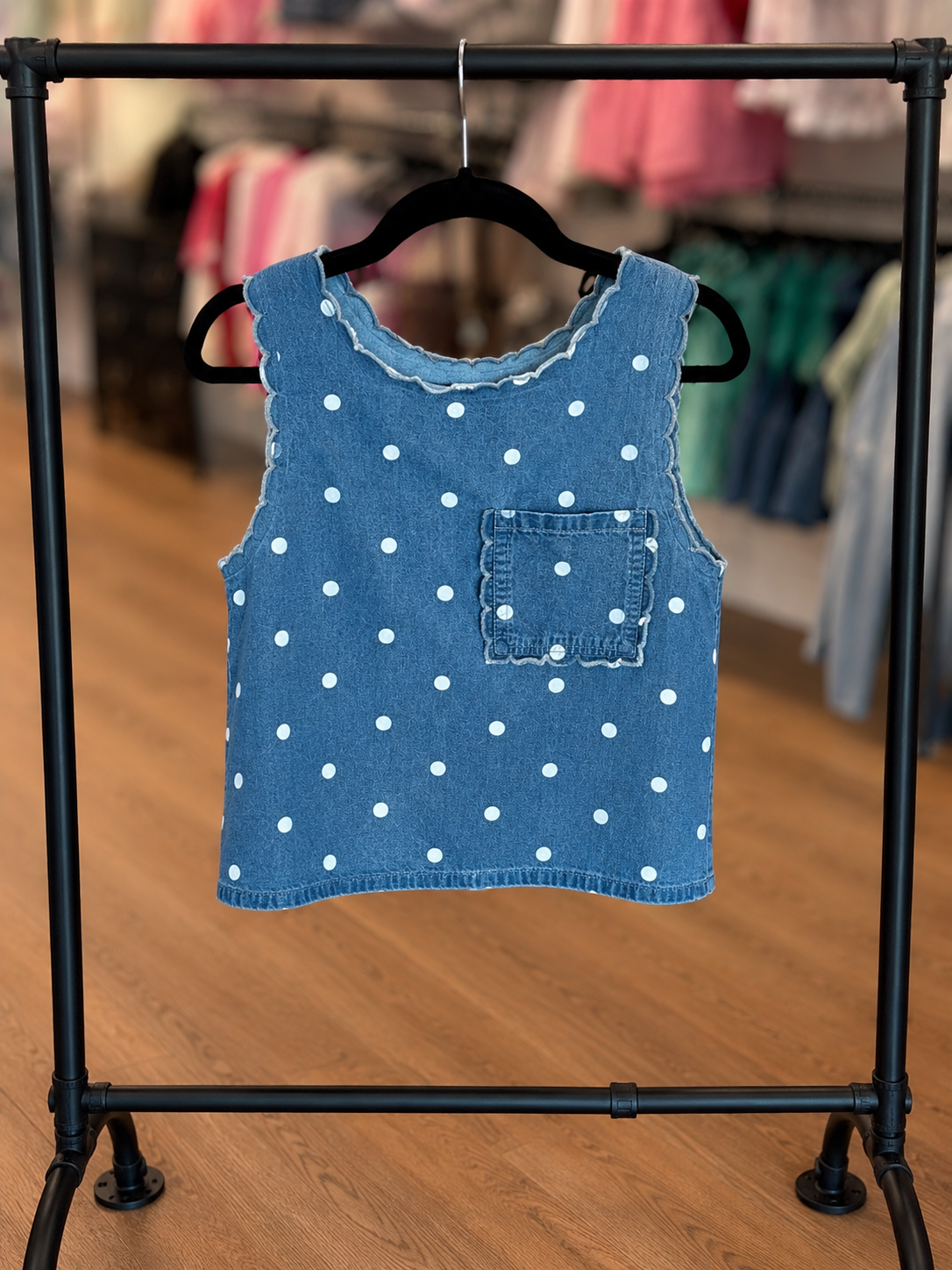 Washed Polka dot denim top