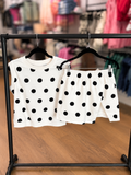 Ribbed trim polka dot set