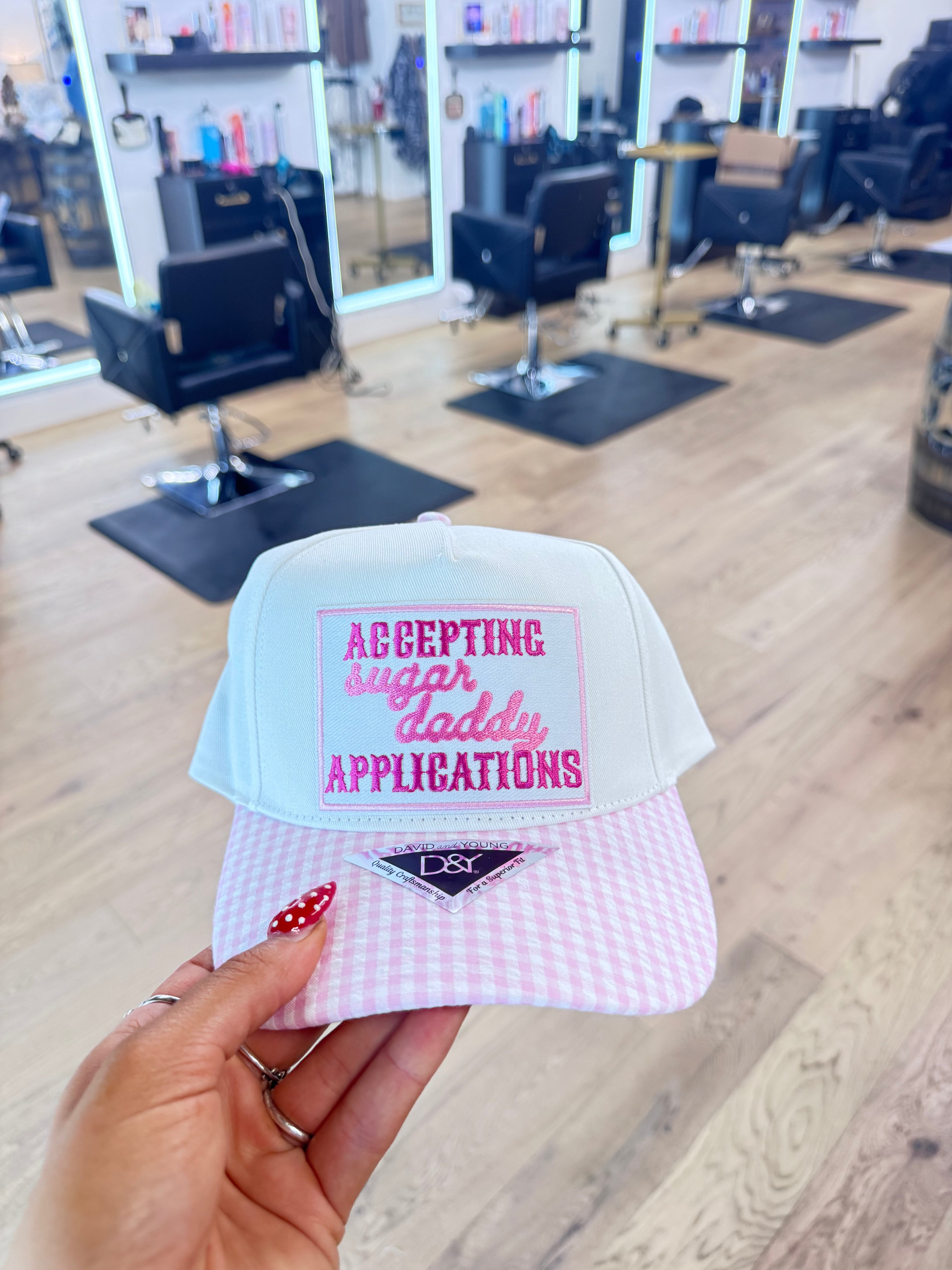 Pink gingham sugar daddys hat