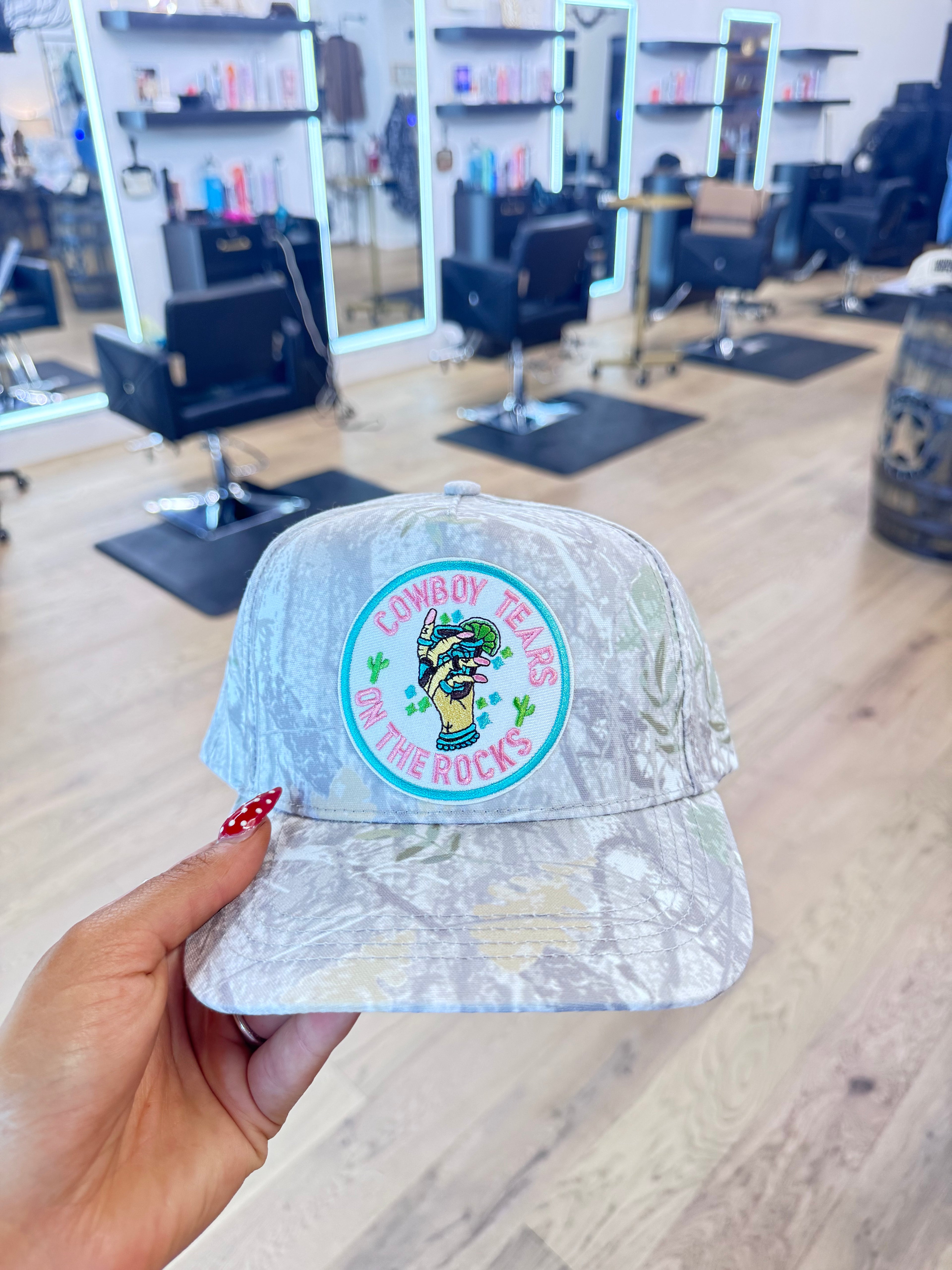 Camo cowboy tears on the rocks hat