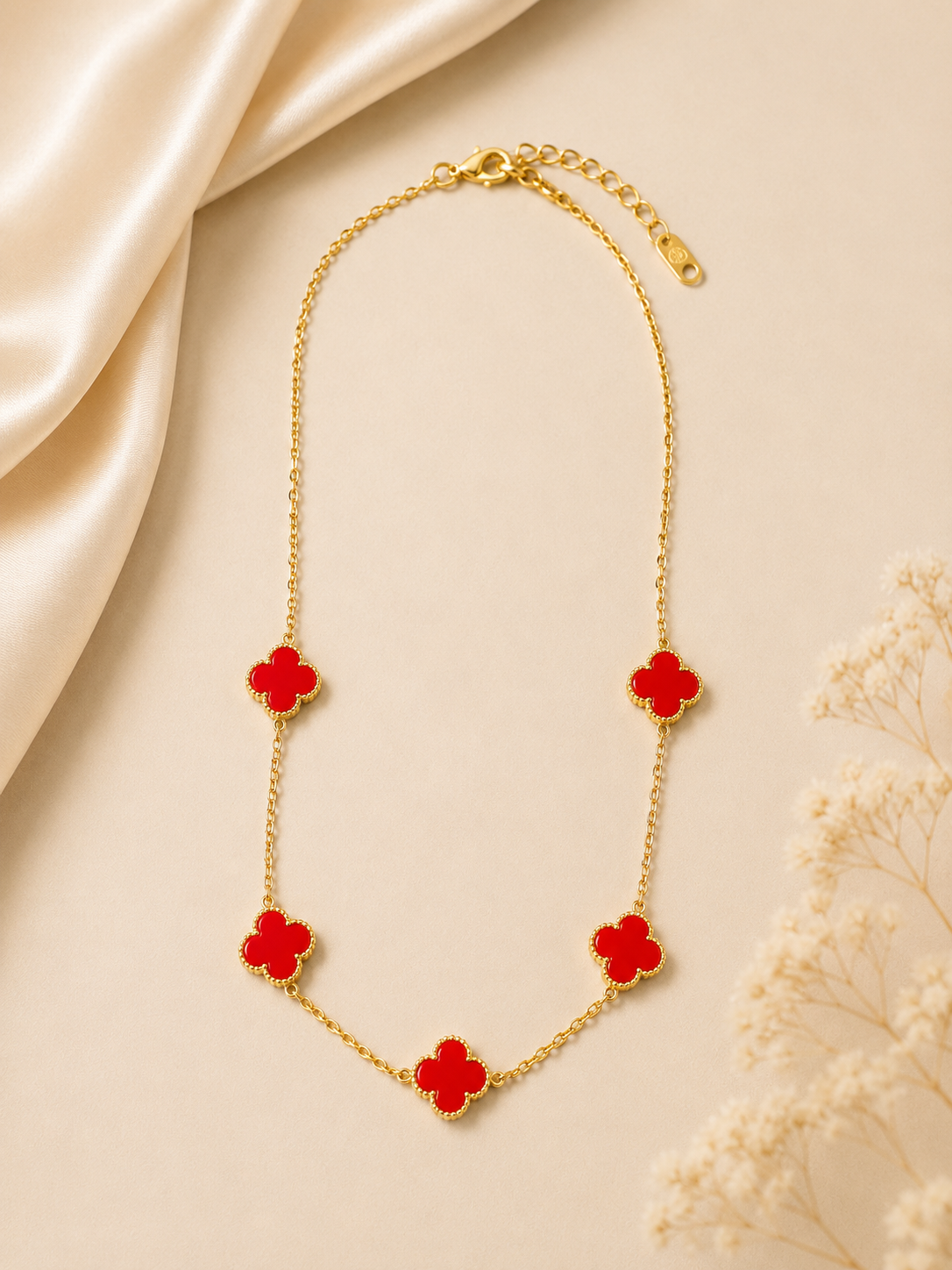 Gold necklace with Red Flowers