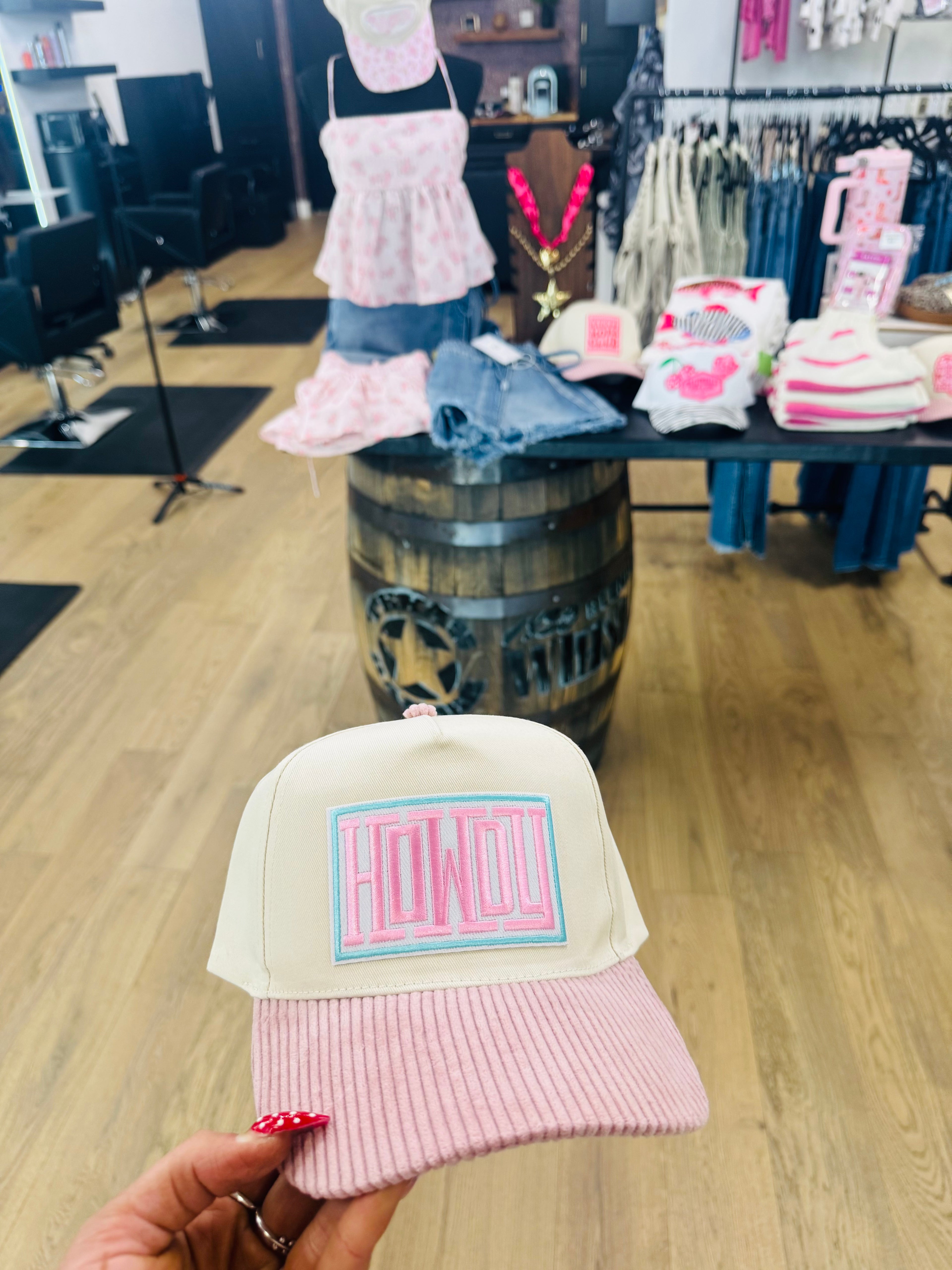 Howdy pink corduroy hat