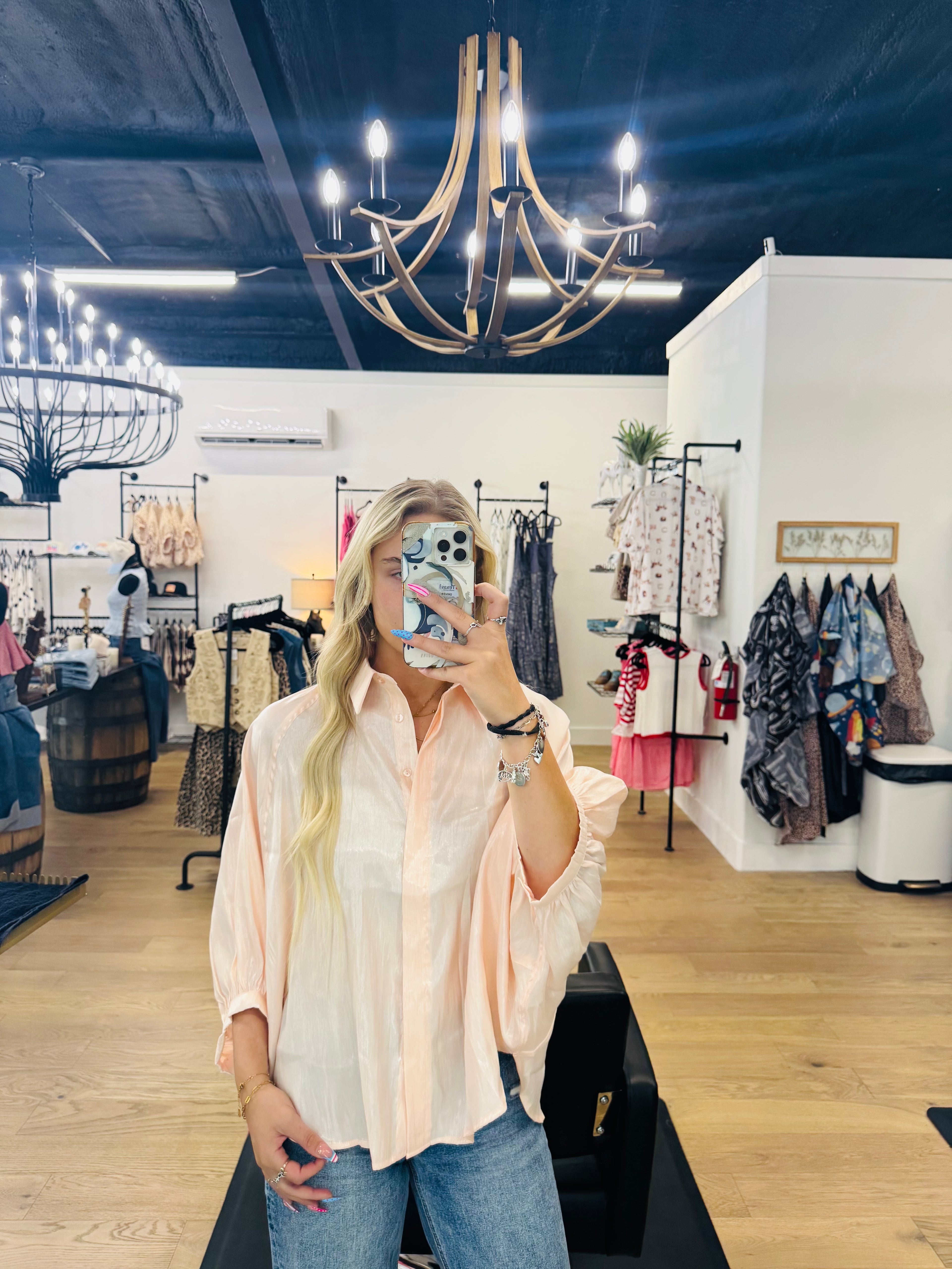 Glam shiny button top