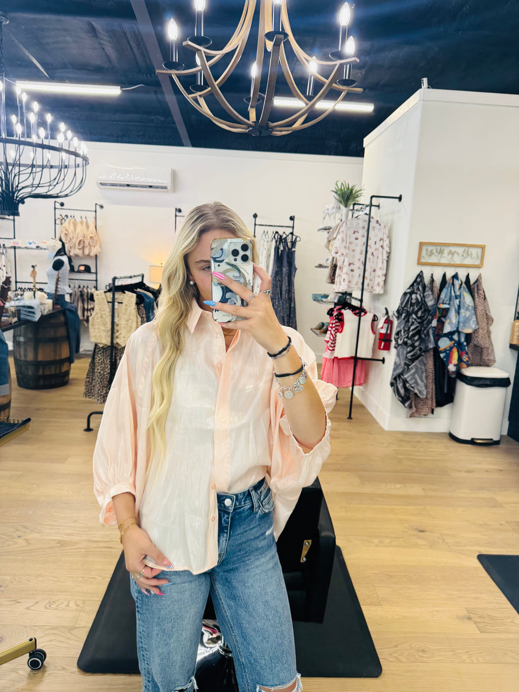 Glam shiny button top